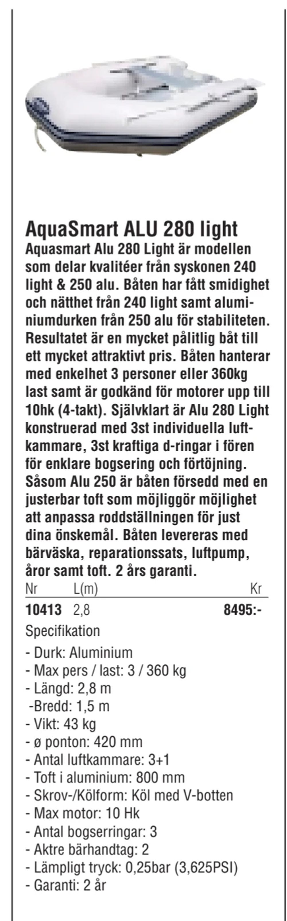 Erbjudanden på AquaSmart ALU 280 light från Erlandsons Brygga för 8 495 kr