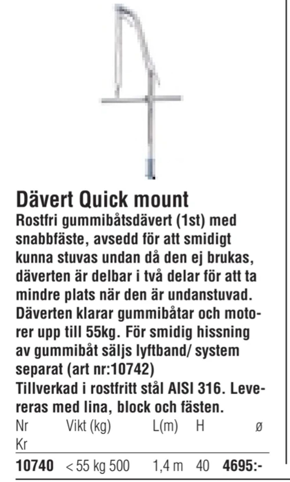 Erbjudanden på Dävert Quick mount från Erlandsons Brygga för 4 695 kr
