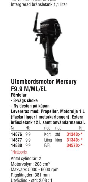 Utombordsmotor Mercury F9.9 M/ML/EL