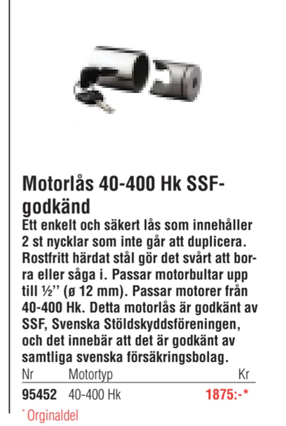 Erbjudanden på Motorlås 40-400 Hk SSFgodkänd från Erlandsons Brygga för 1 875 kr