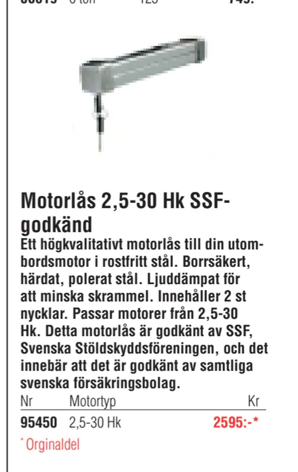 Erbjudanden på Motorlås 2,5-30 Hk SSFgodkänd från Erlandsons Brygga för 2 595 kr
