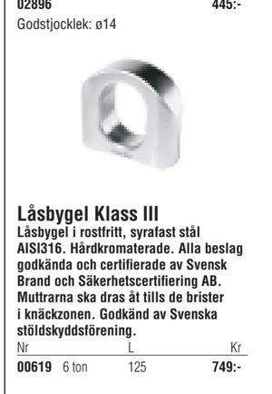 Låsbygel Klass III