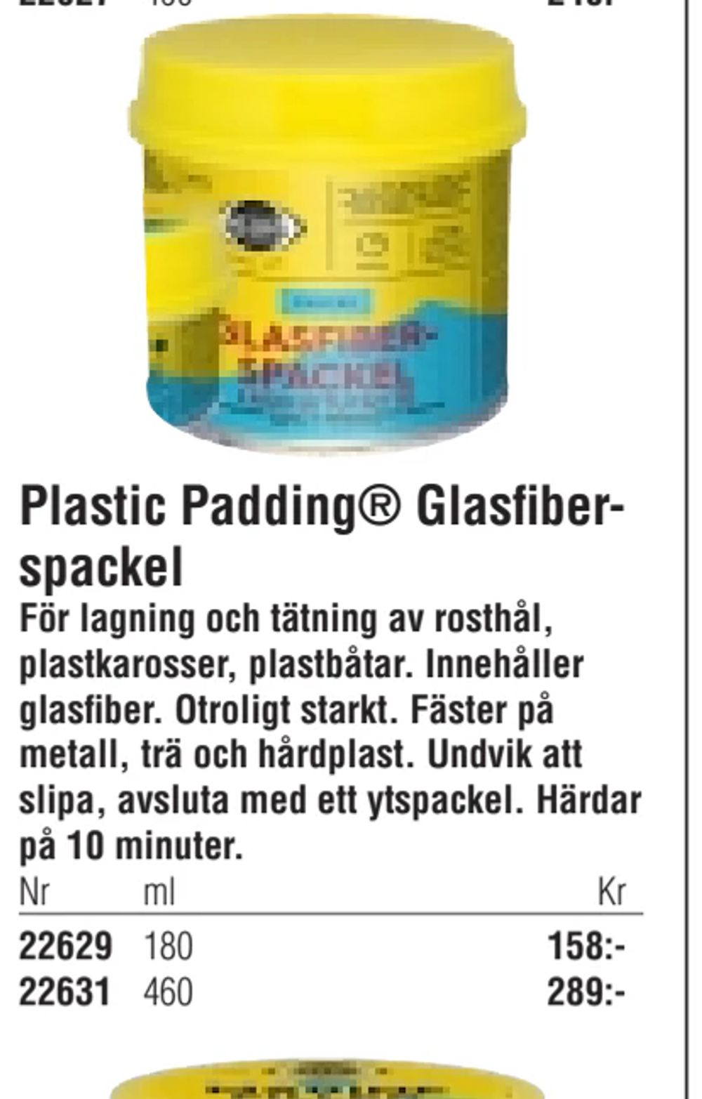 Erbjudanden på Plastic Padding® Glasfiberspackel från Erlandsons Brygga för 158 kr
