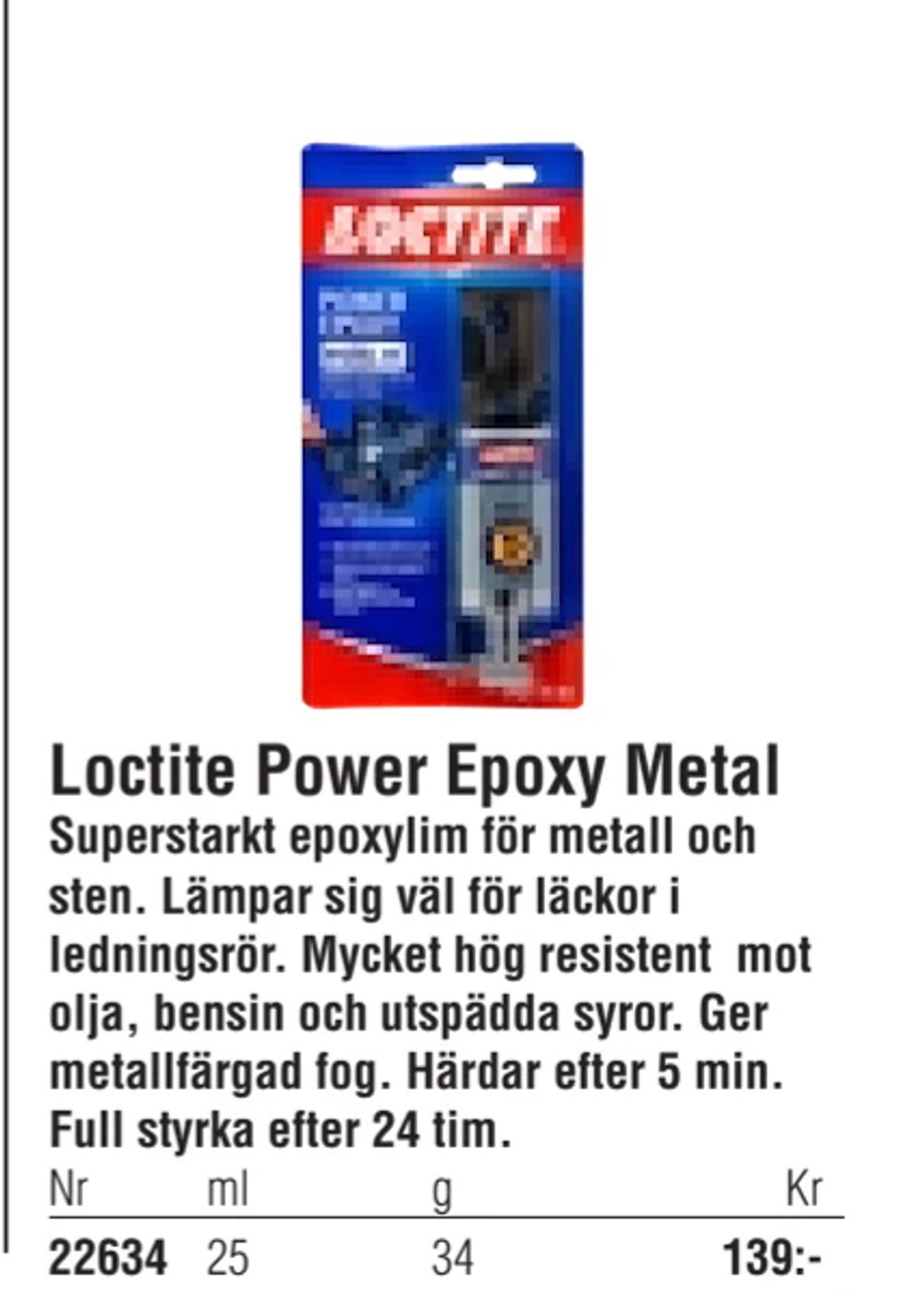 Erbjudanden på Loctite Power Epoxy Metal från Erlandsons Brygga för 139 kr