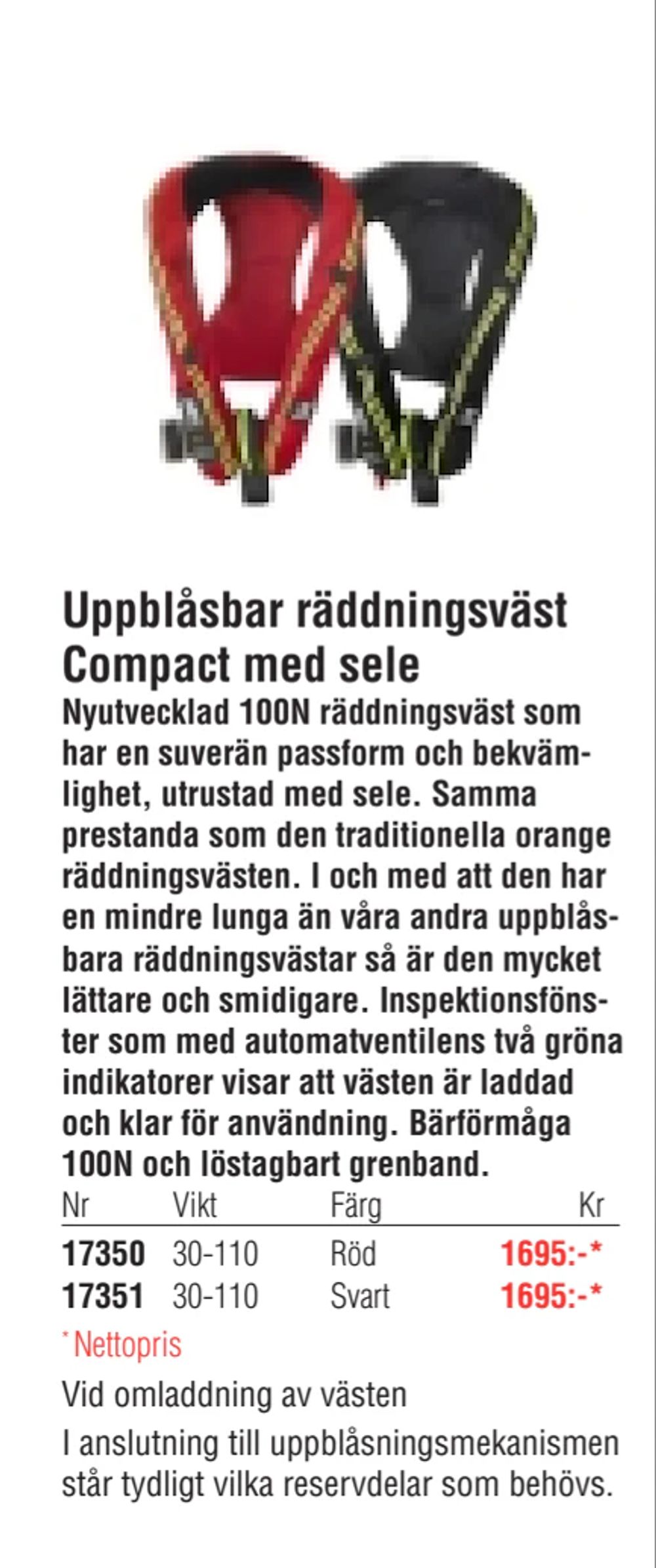 Erbjudanden på Uppblåsbar räddningsväst Compact med sele från Erlandsons Brygga för 1 695 kr