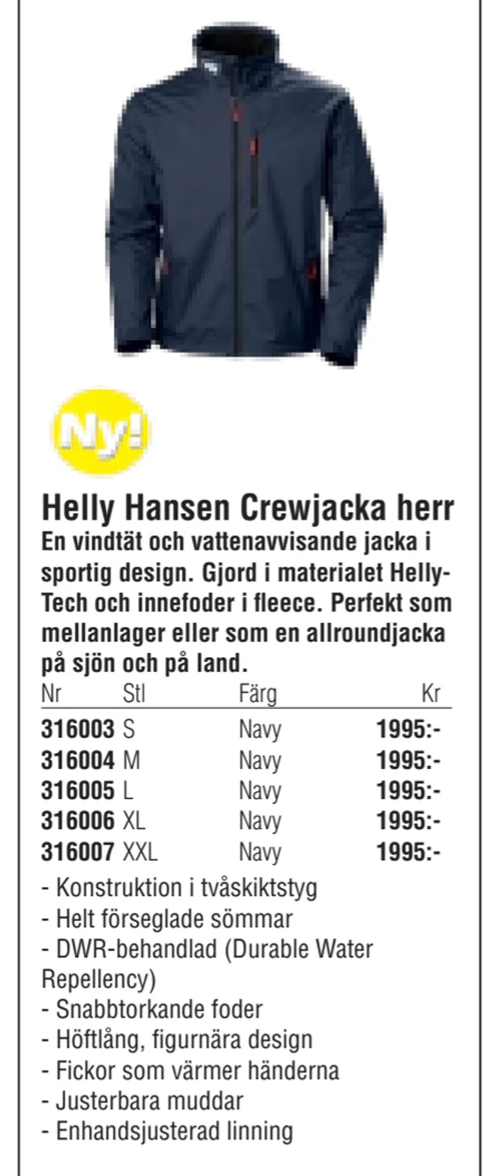 Erbjudanden på Helly Hansen Crewjacka herr från Erlandsons Brygga för 1 995 kr