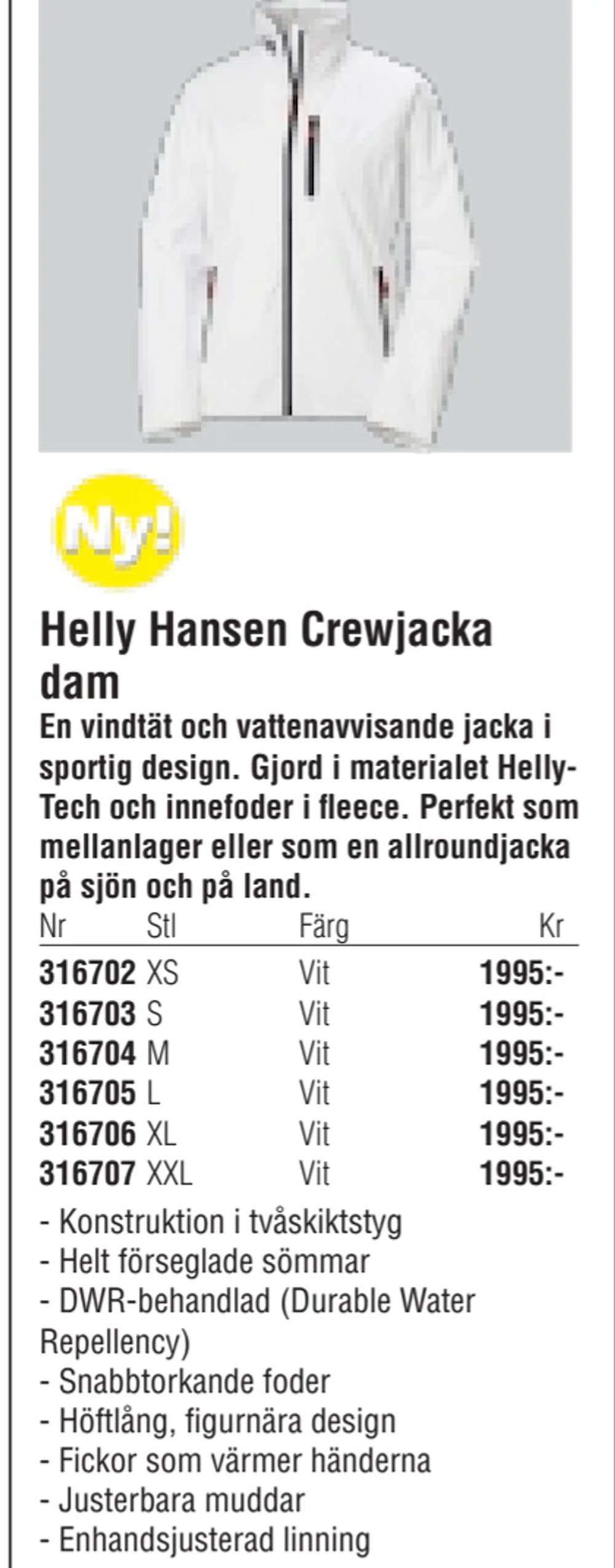 Erbjudanden på Helly Hansen Crewjacka dam från Erlandsons Brygga för 1 995 kr