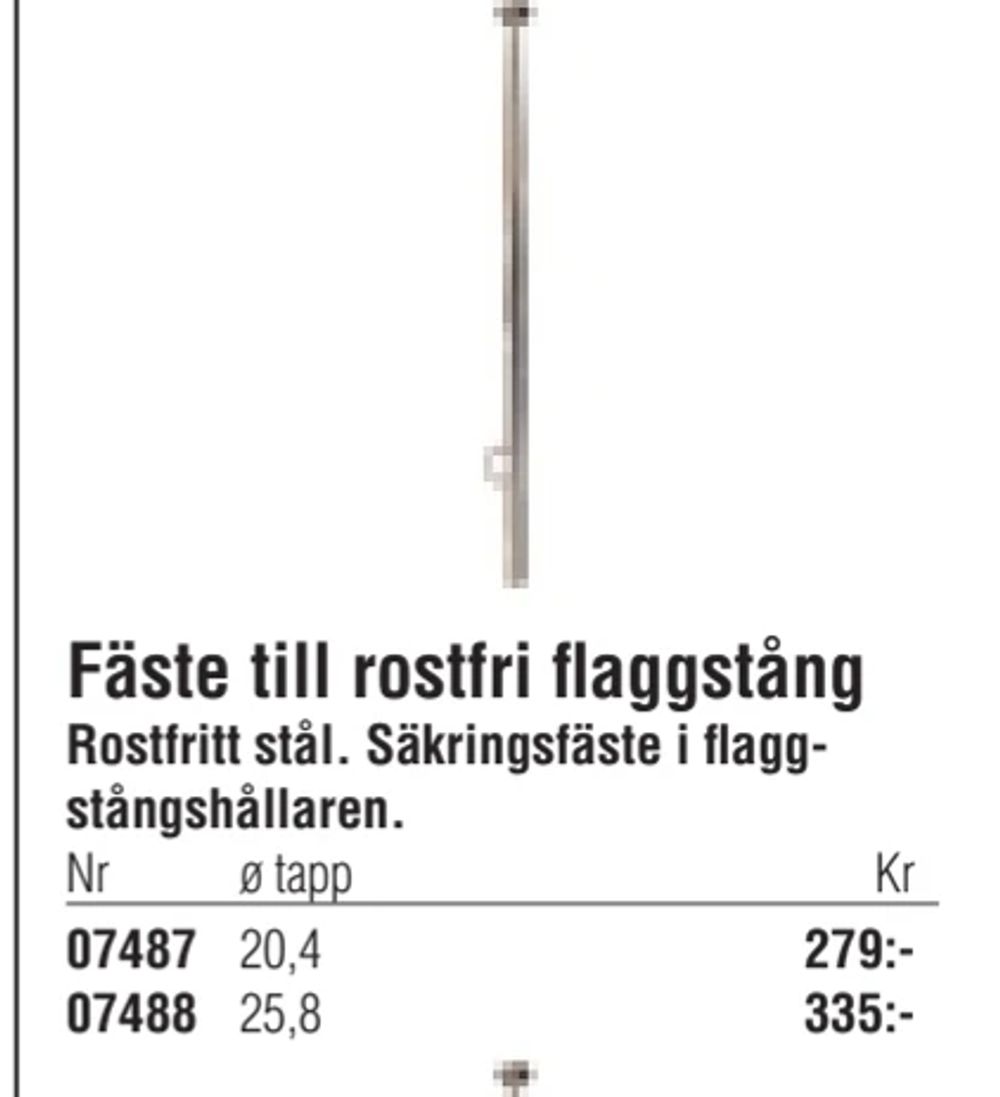 Erbjudanden på Fäste till rostfri flaggstång från Erlandsons Brygga för 279 kr