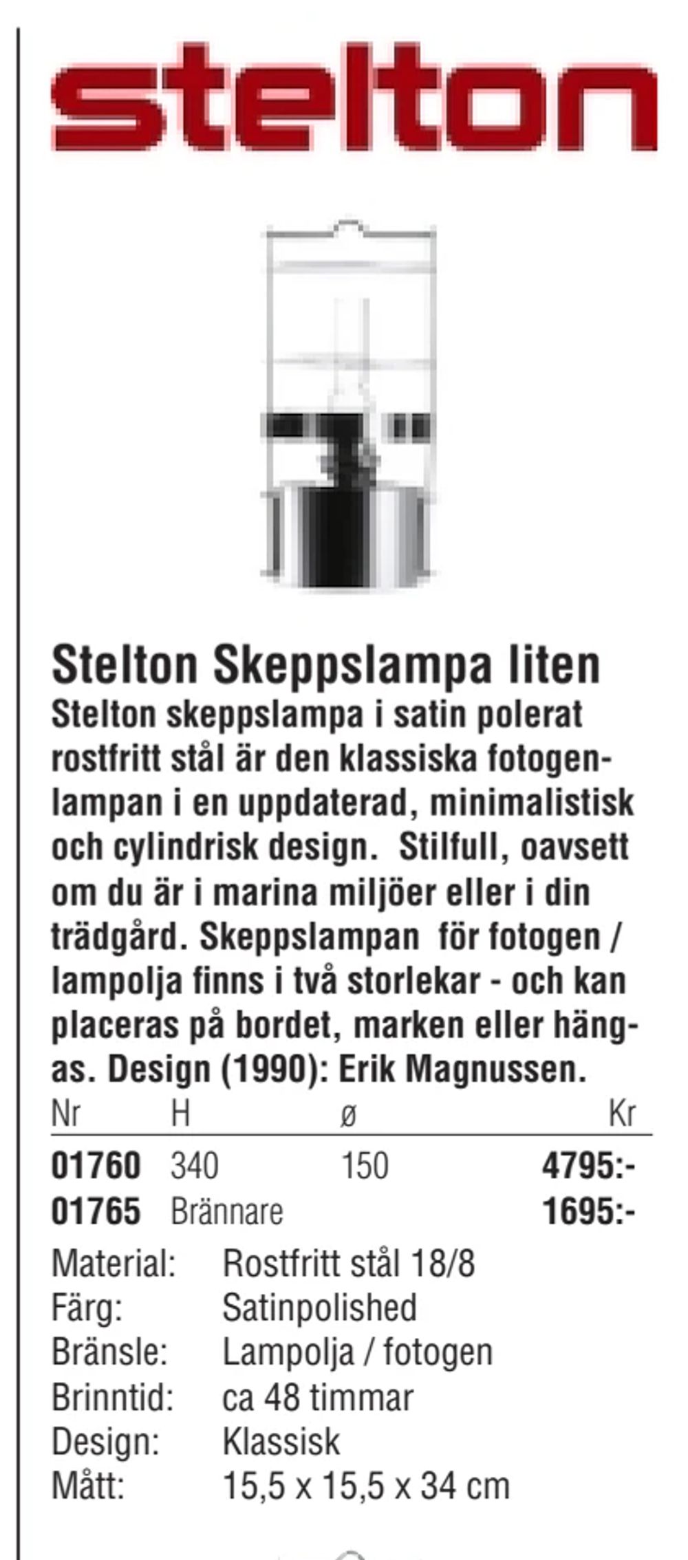 Erbjudanden på Stelton Skeppslampa liten från Erlandsons Brygga för 1 695 kr