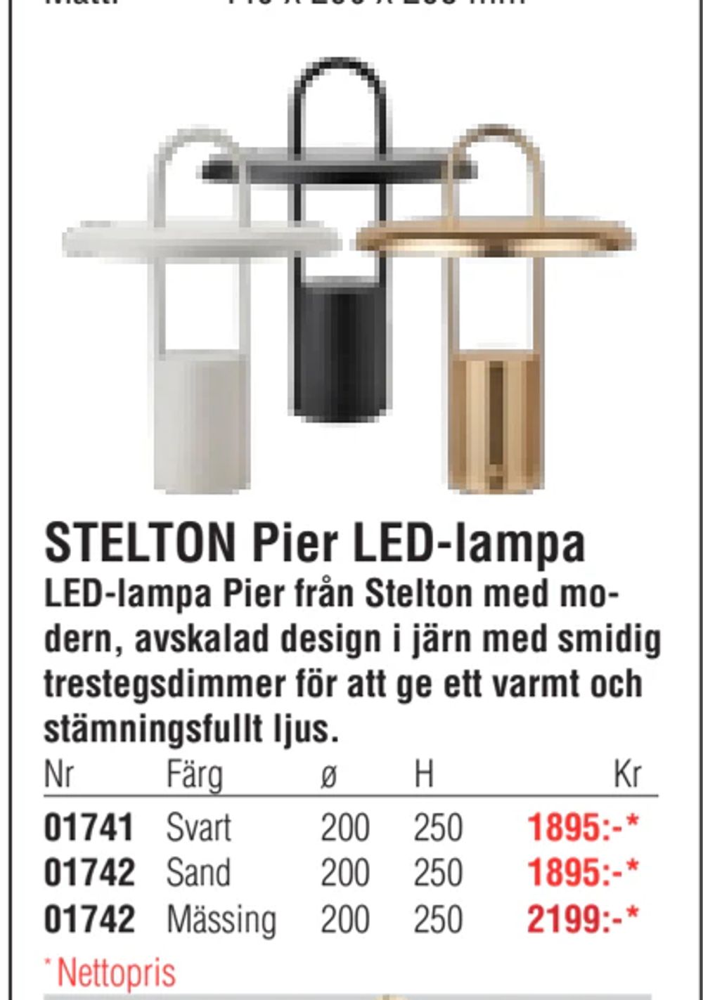 Erbjudanden på STELTON Pier LED-lampa från Erlandsons Brygga för 1 895 kr
