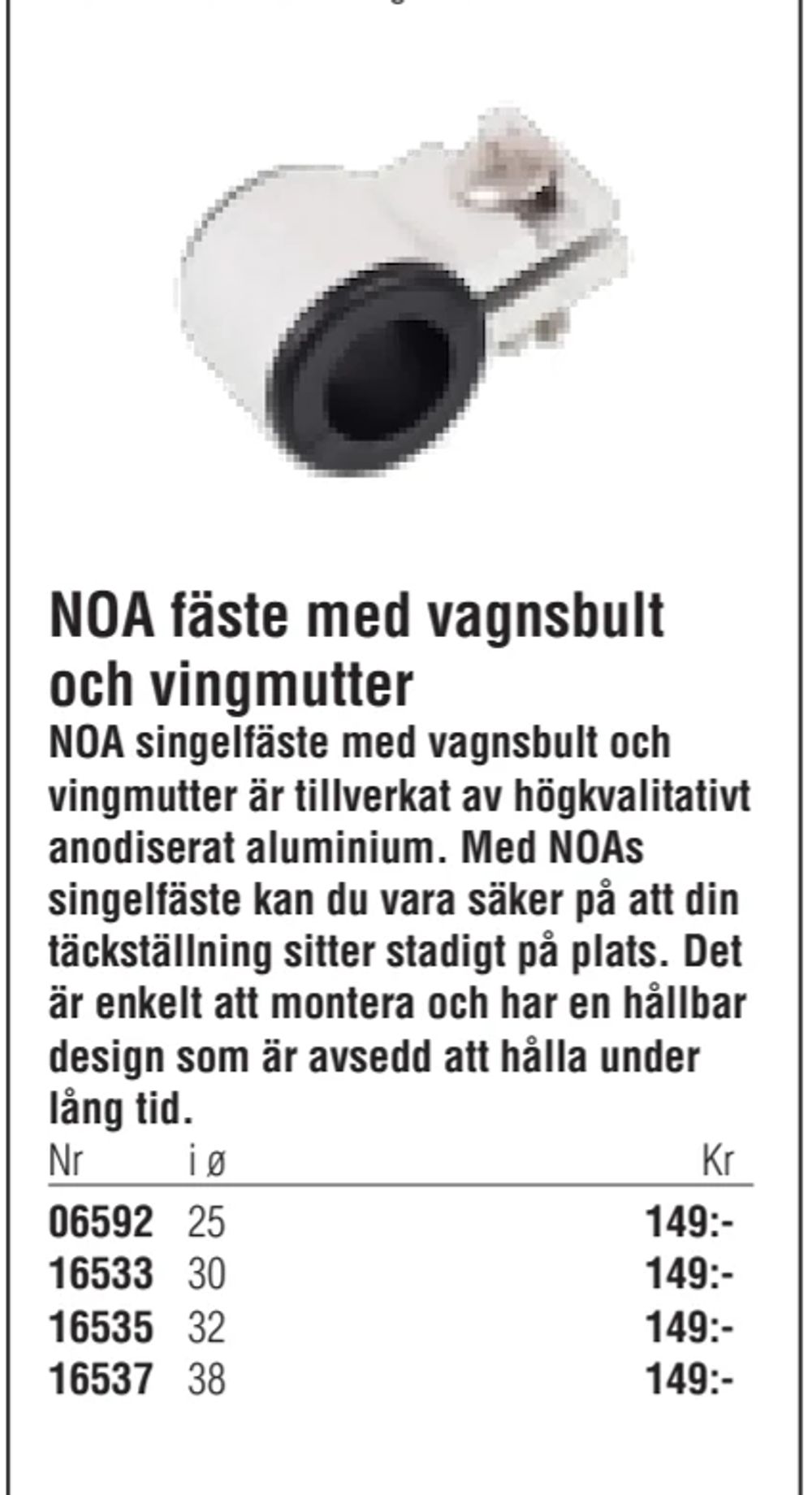Erbjudanden på NOA fäste med vagnsbult och vingmutter från Erlandsons Brygga för 149 kr