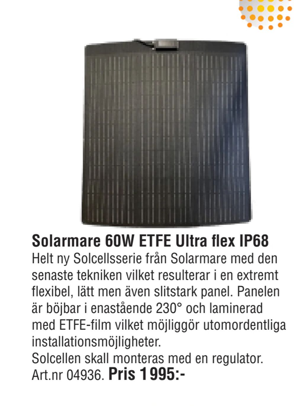 Erbjudanden på Solarmare 60W ETFE Ultra flex IP68 från Erlandsons Brygga för 1 995 kr