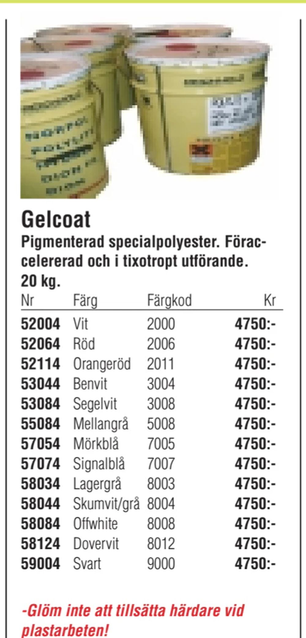 Erbjudanden på Gelcoat från Erlandsons Brygga för 4 750 kr