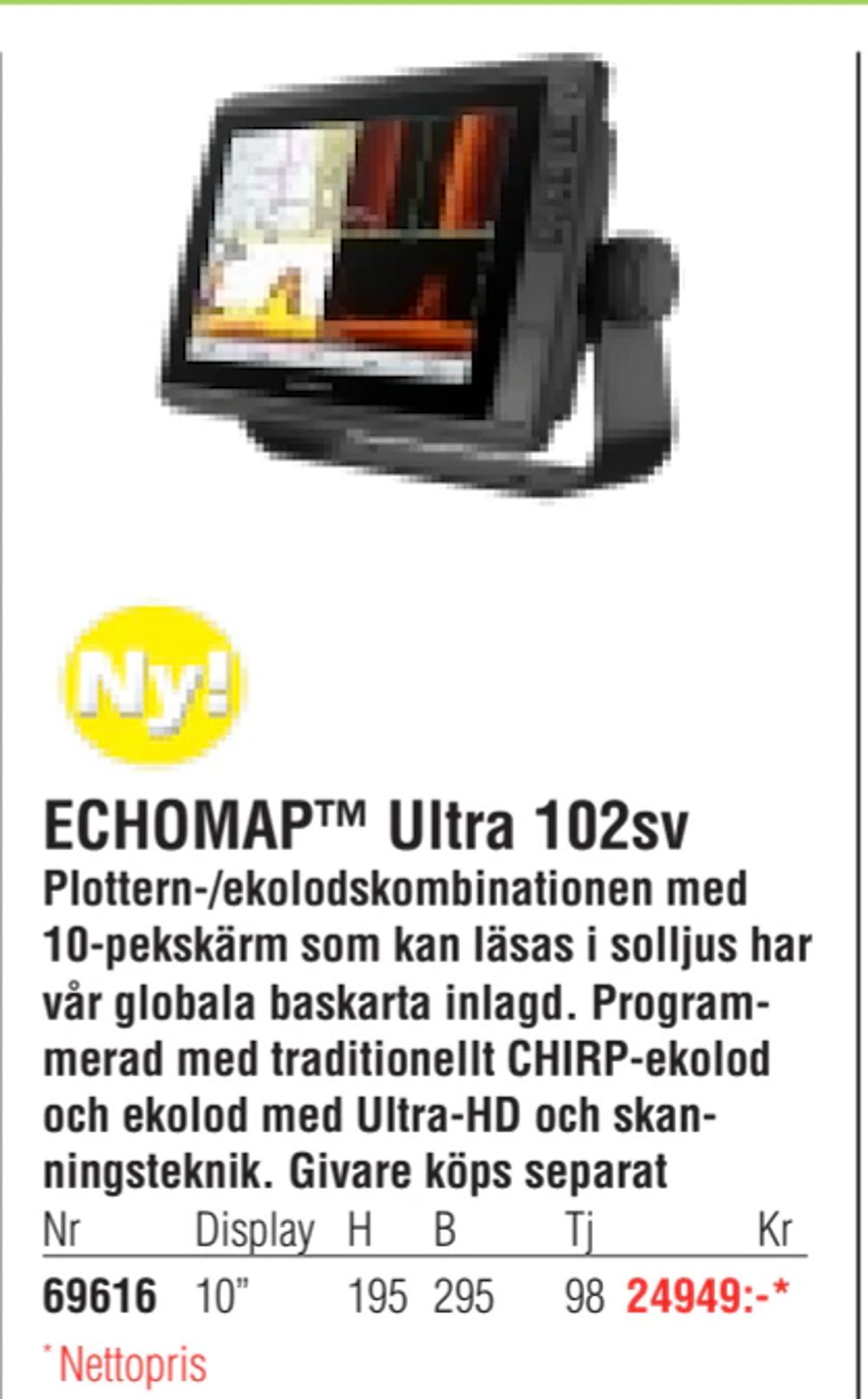 Erbjudanden på ECHOMAP™ Ultra 102sv från Erlandsons Brygga för 24 949 kr