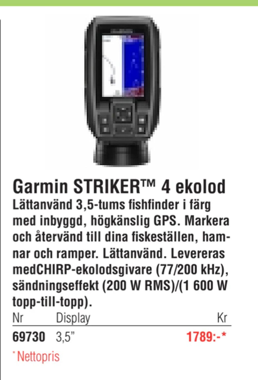 Erbjudanden på Garmin STRIKER™ 4 ekolod från Erlandsons Brygga för 1 789 kr