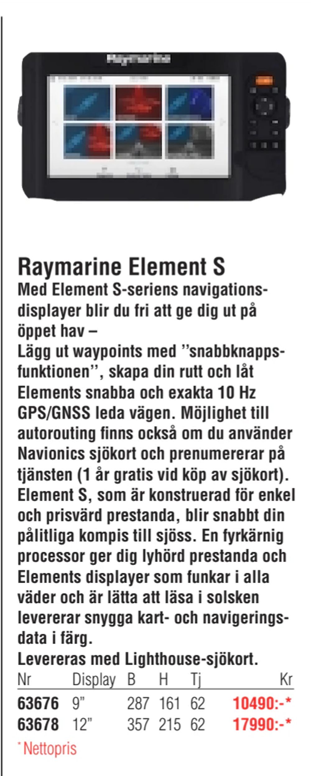 Erbjudanden på Raymarine Element S från Erlandsons Brygga för 10 490 kr