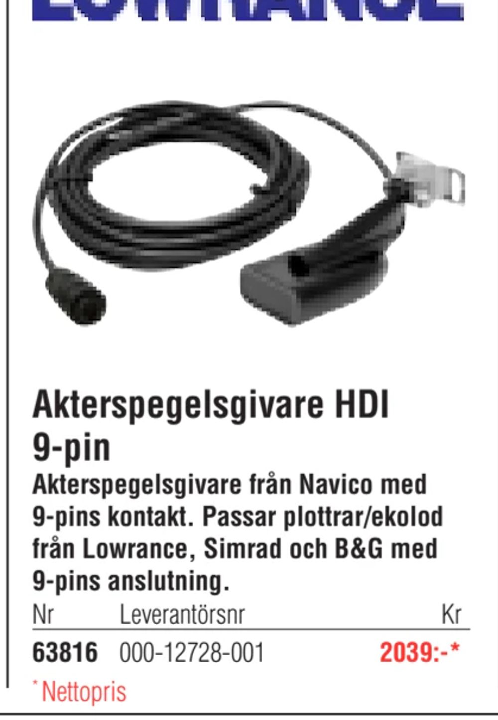 Erbjudanden på Akterspegelsgivare HDI 9-pin från Erlandsons Brygga för 2 039 kr