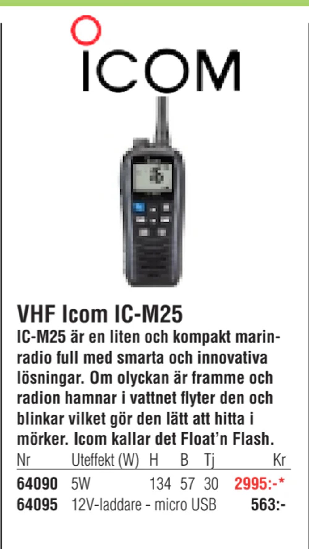 Erbjudanden på VHF Icom IC-M25 från Erlandsons Brygga för 2 995 kr