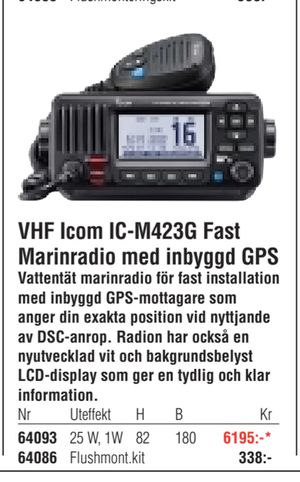VHF Icom IC-M423G Fast Marinradio med inbyggd GPS