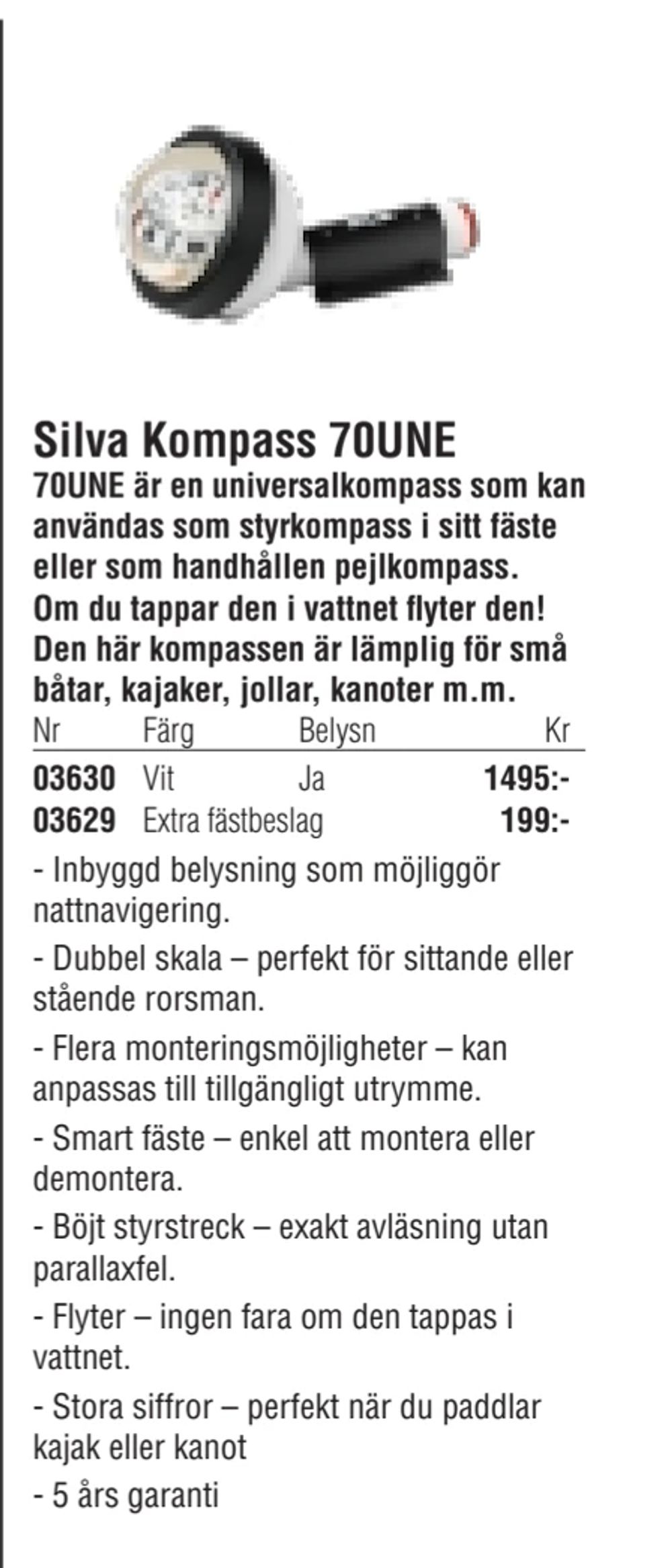 Erbjudanden på Silva Kompass 70UNE från Erlandsons Brygga för 1 495 kr