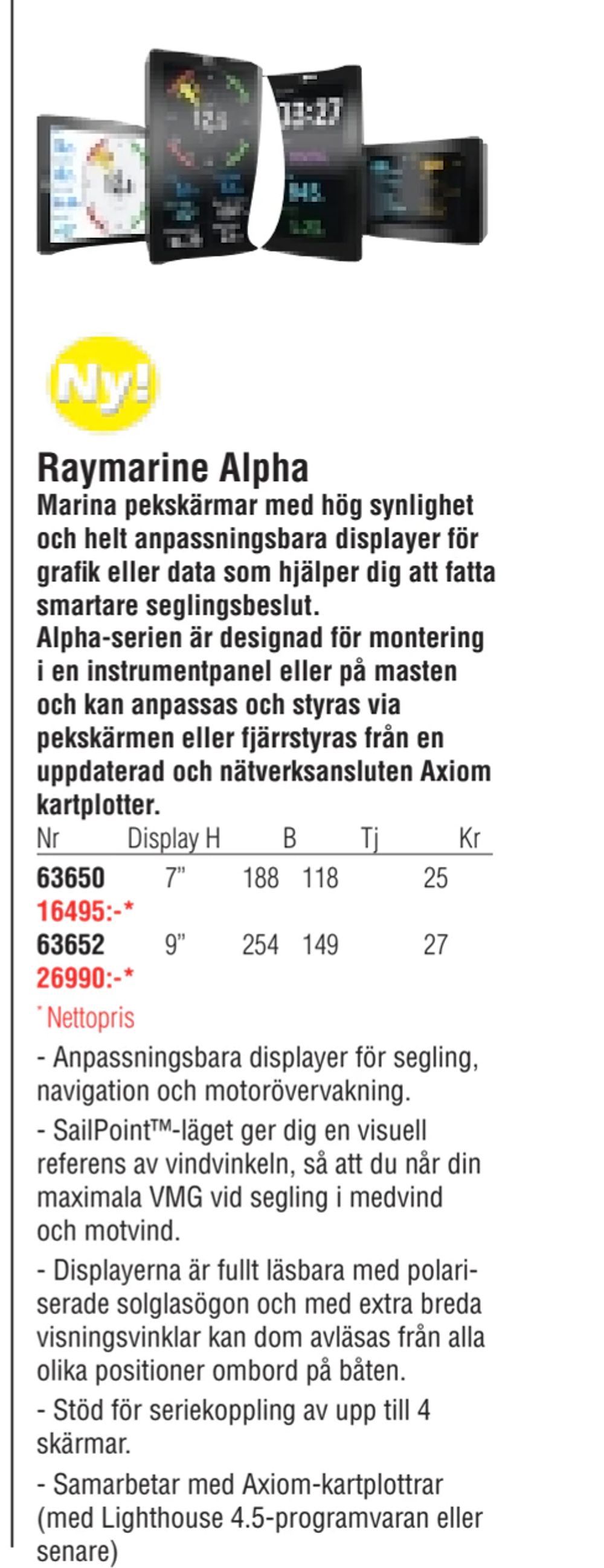 Erbjudanden på Raymarine Alpha från Erlandsons Brygga för 16 495 kr