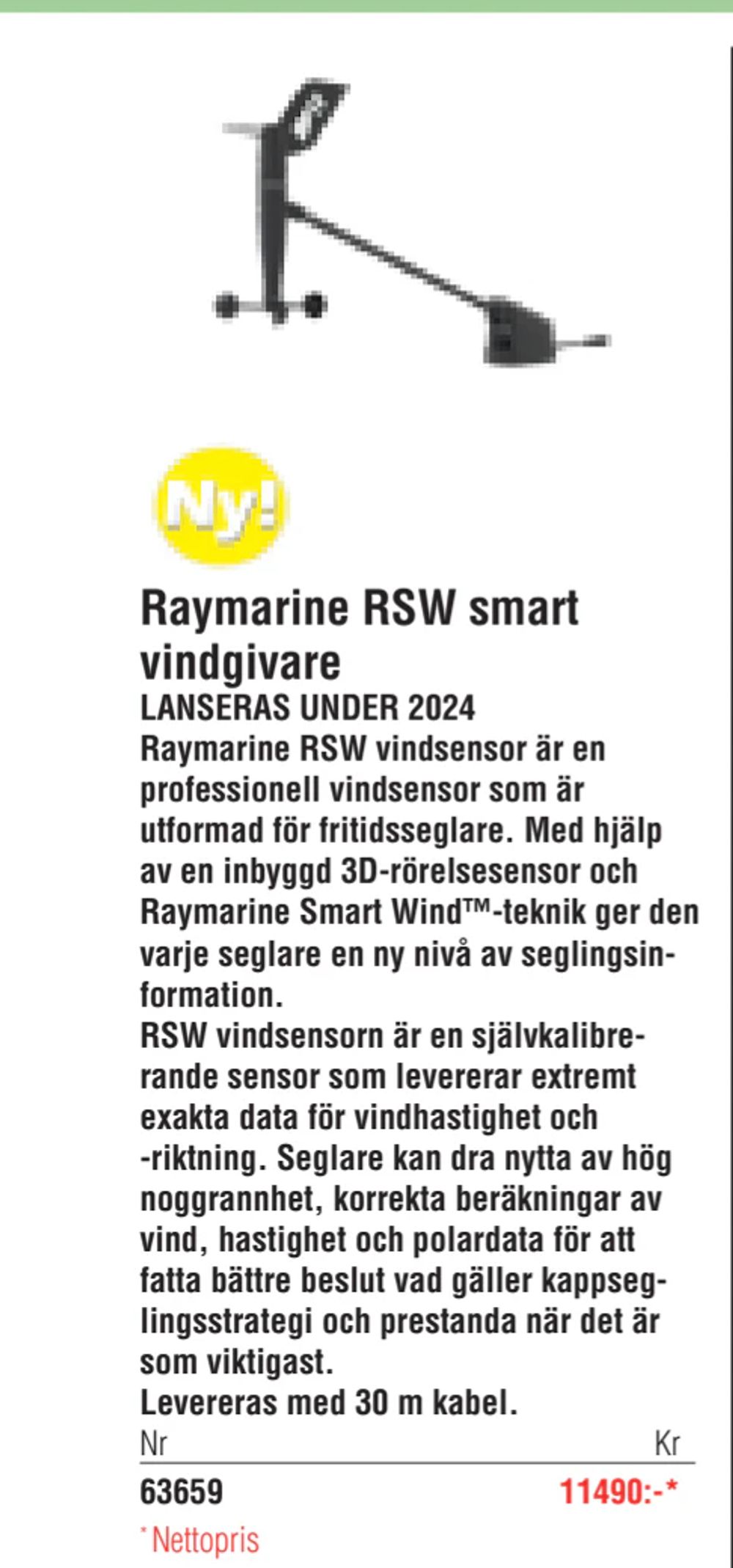Erbjudanden på Raymarine RSW smart vindgivare från Erlandsons Brygga för 11 490 kr