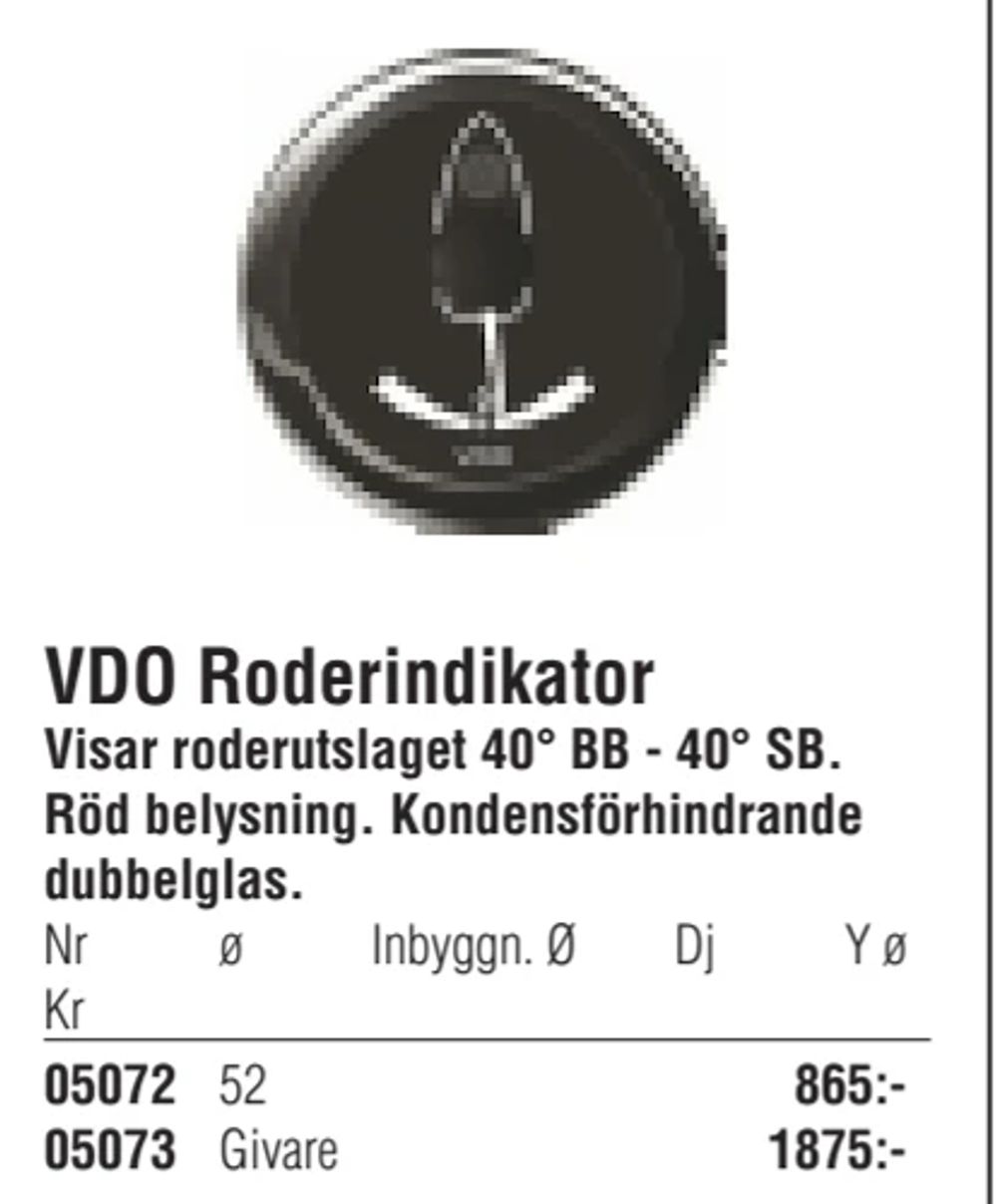 Erbjudanden på VDO Roderindikator från Erlandsons Brygga för 865 kr