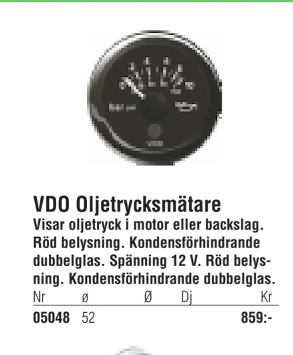 Erbjudanden på VDO Oljetrycksmätare från Erlandsons Brygga för 859 kr