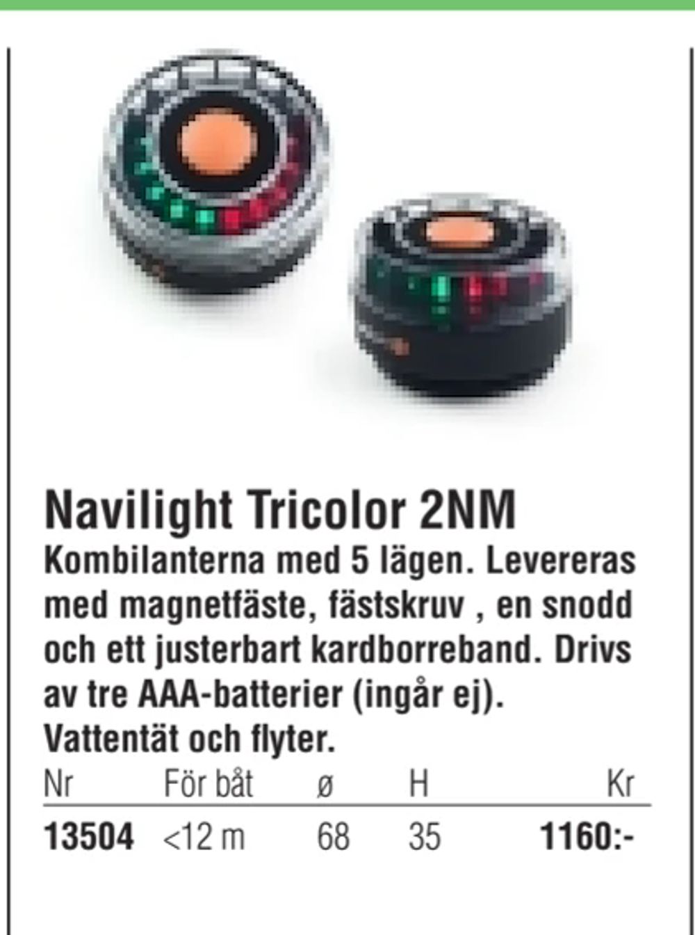 Erbjudanden på Navilight Tricolor 2NM från Erlandsons Brygga för 1 160 kr