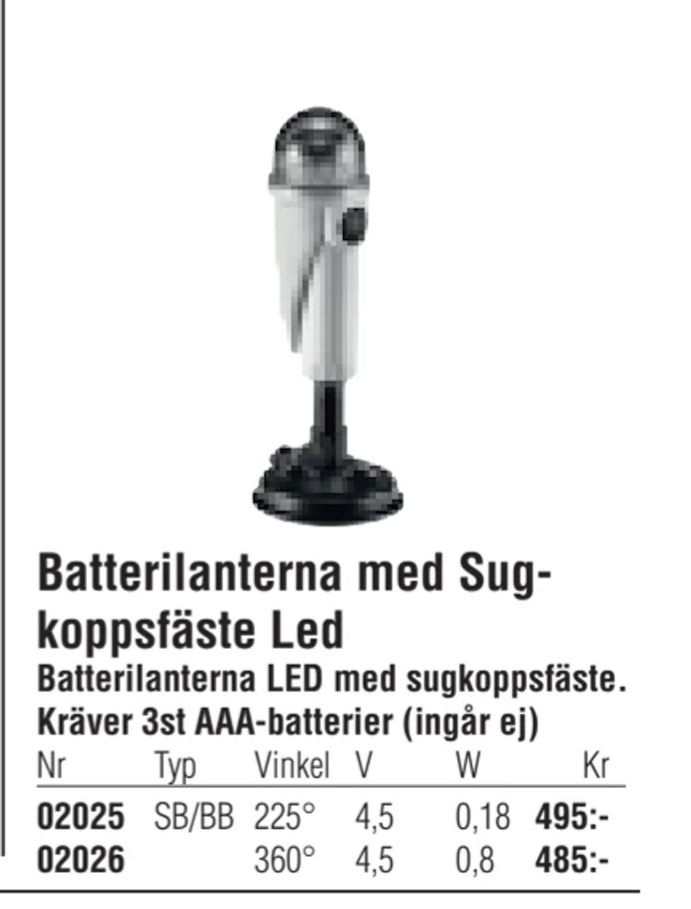 Erbjudanden på Batterilanterna med Sugkoppsfäste Led från Erlandsons Brygga för 485 kr
