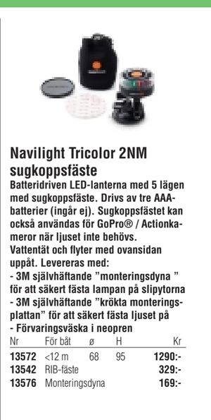 Navilight Tricolor 2NM sugkoppsfäste