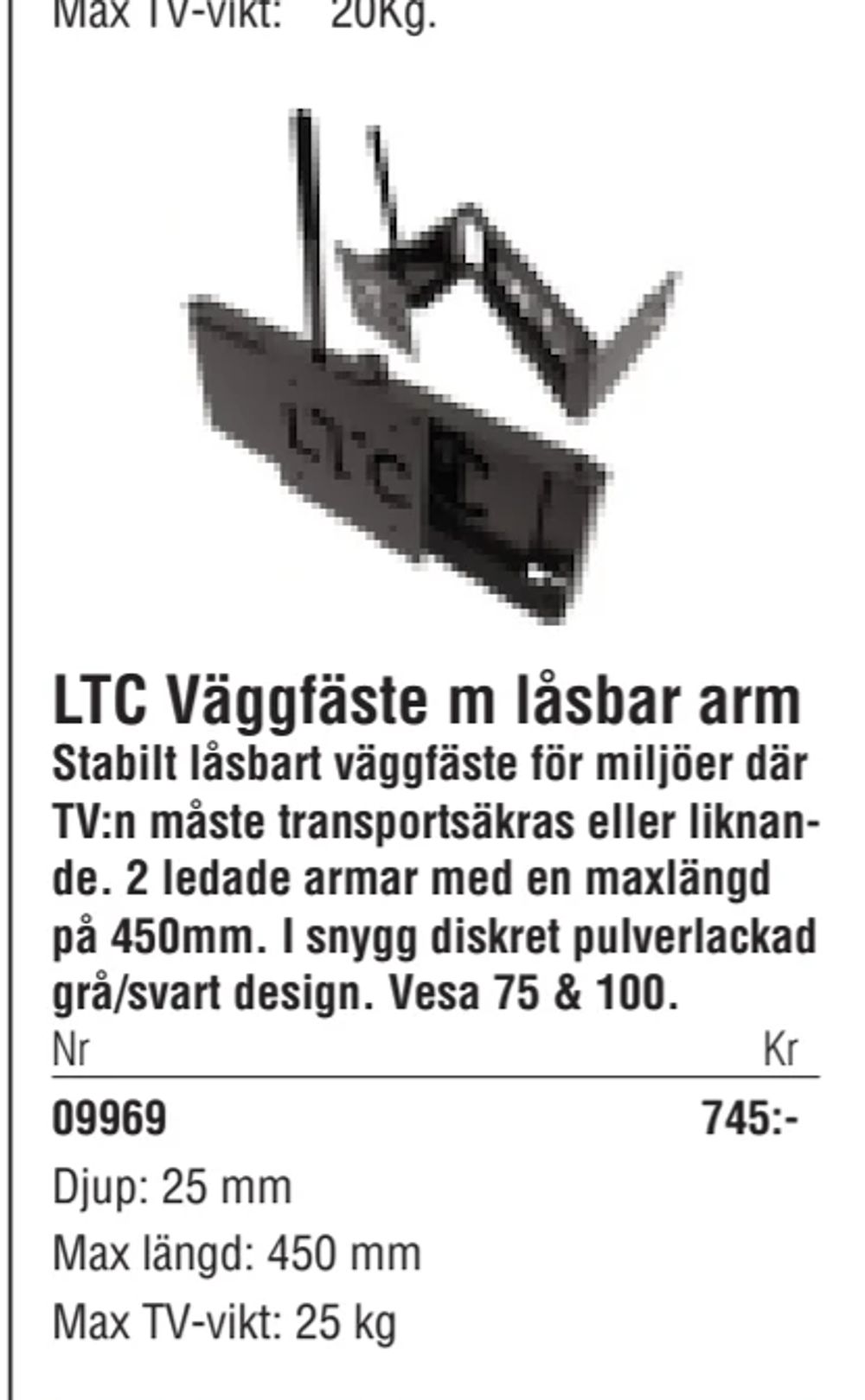 Erbjudanden på LTC Väggfäste m låsbar arm från Erlandsons Brygga för 745 kr