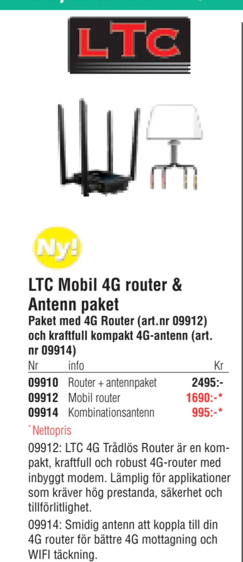 Erbjudanden på LTC Mobil 4G router & Antenn paket från Erlandsons Brygga för 995 kr