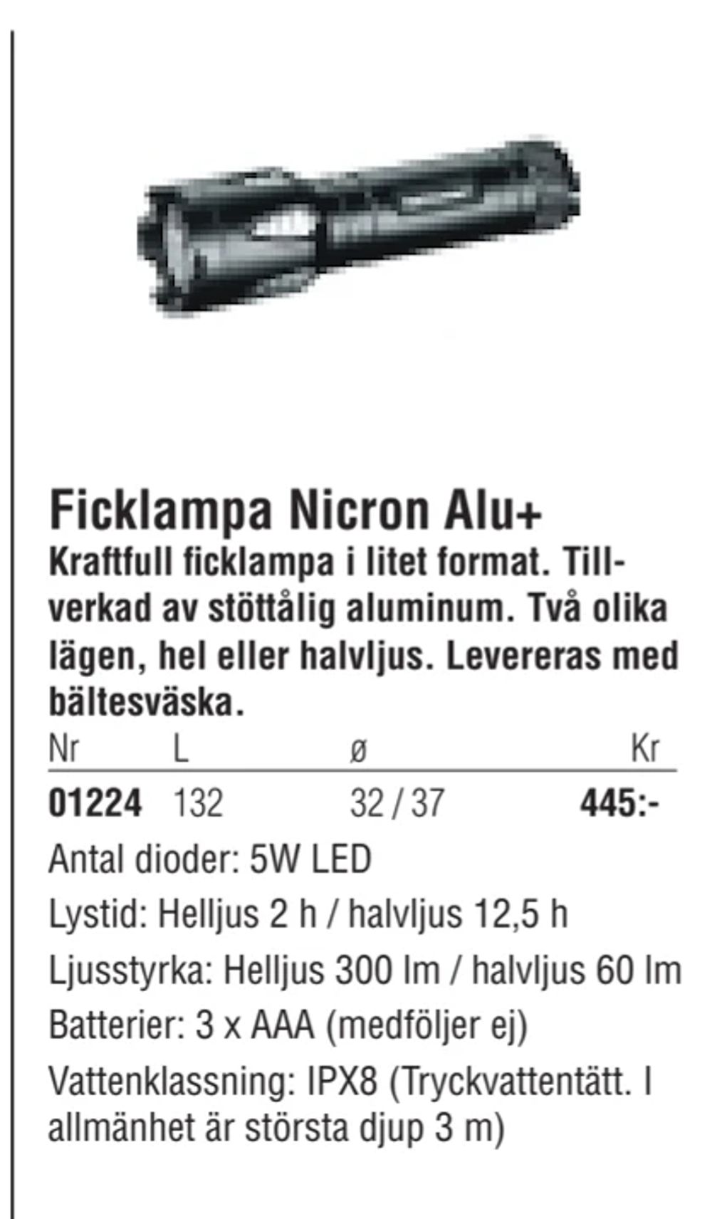 Erbjudanden på Ficklampa Nicron Alu+ från Erlandsons Brygga för 445 kr