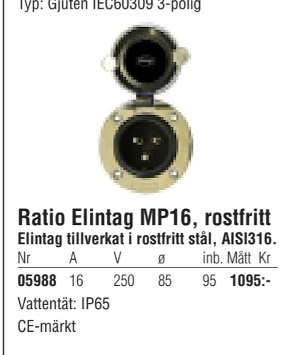 Erbjudanden på Ratio Elintag MP16, rostfritt från Erlandsons Brygga för 1 095 kr
