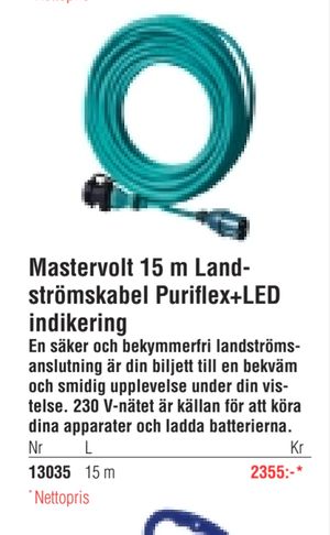 Mastervolt 15 m Landströmskabel Puriflex+LED indikering
