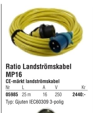Ratio Landströmskabel MP16