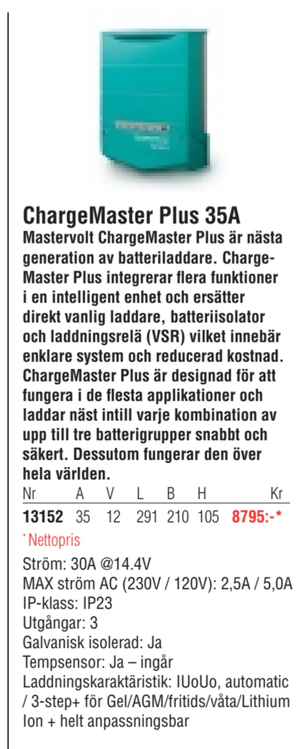 Erbjudanden på ChargeMaster Plus 35A från Erlandsons Brygga för 8 795 kr