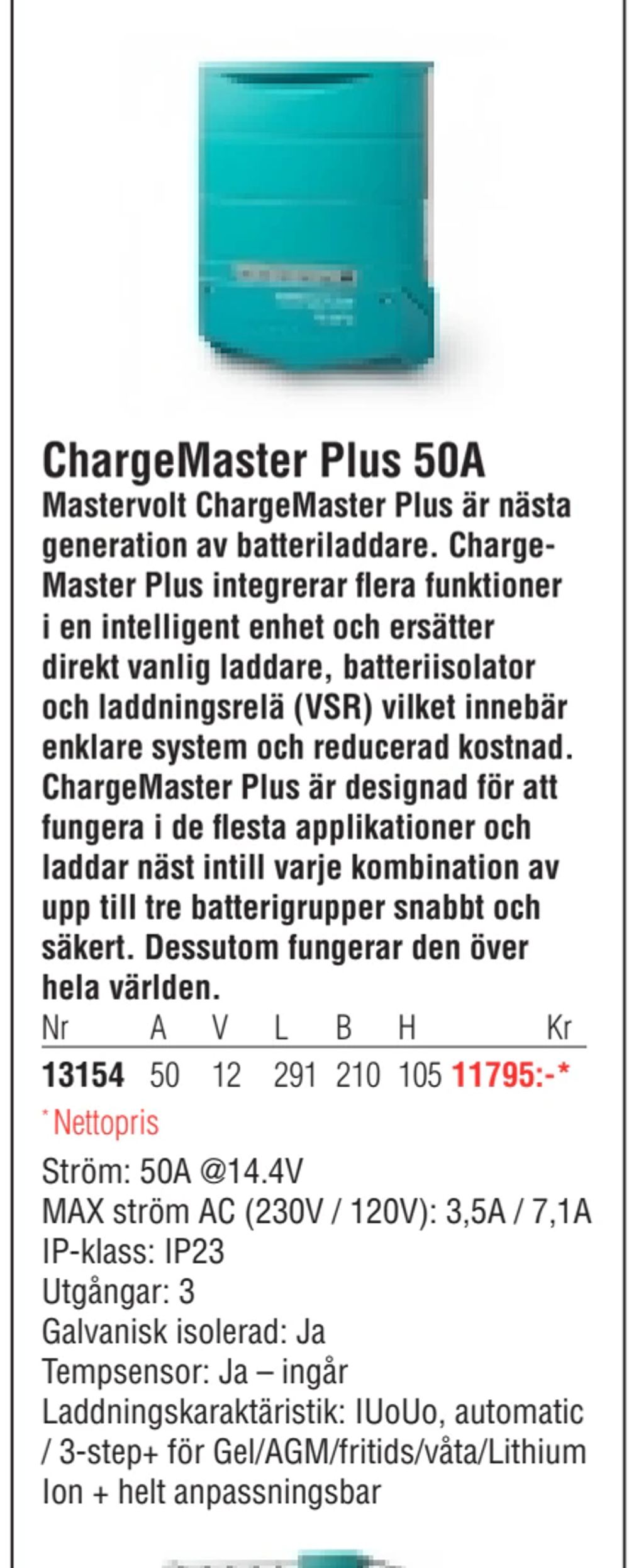 Erbjudanden på ChargeMaster Plus 50A från Erlandsons Brygga för 11 795 kr