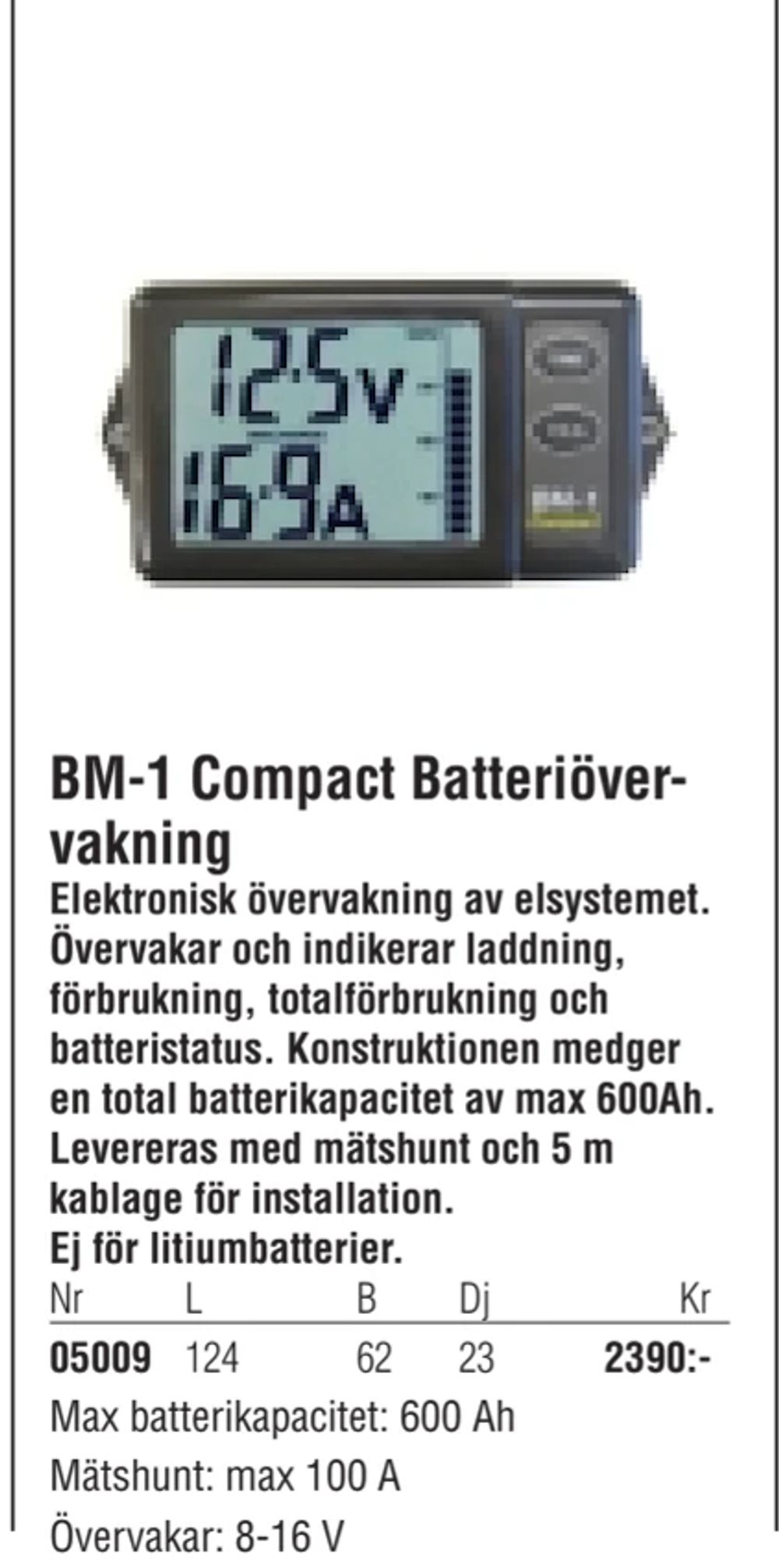 Erbjudanden på BM-1 Compact Batteriövervakning från Erlandsons Brygga för 2 390 kr