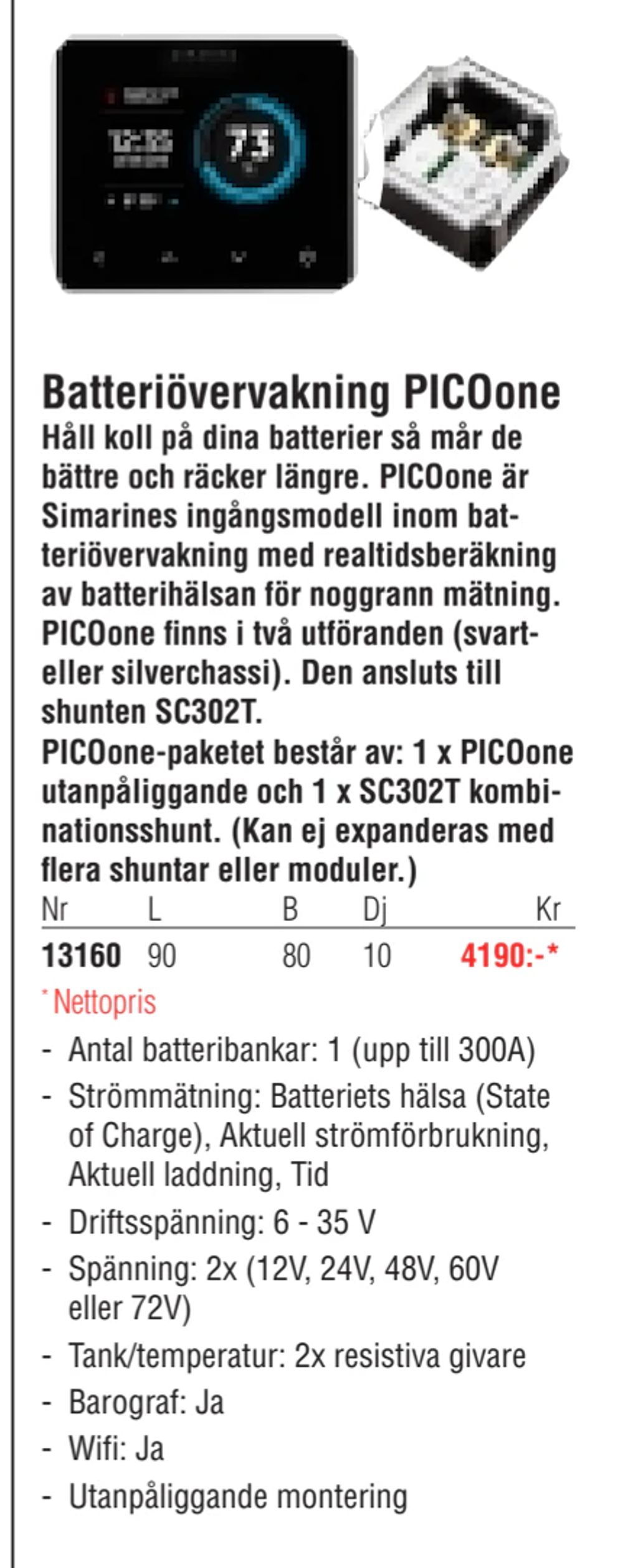 Erbjudanden på Batteriövervakning PICOone från Erlandsons Brygga för 4 190 kr