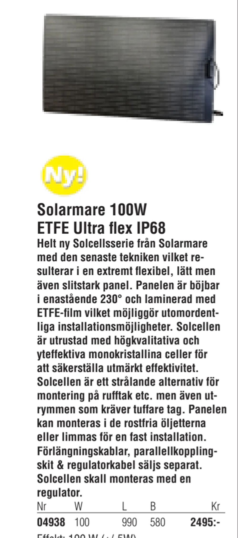 Erbjudanden på Solarmare 100W ETFE Ultra flex IP68 från Erlandsons Brygga för 2 495 kr