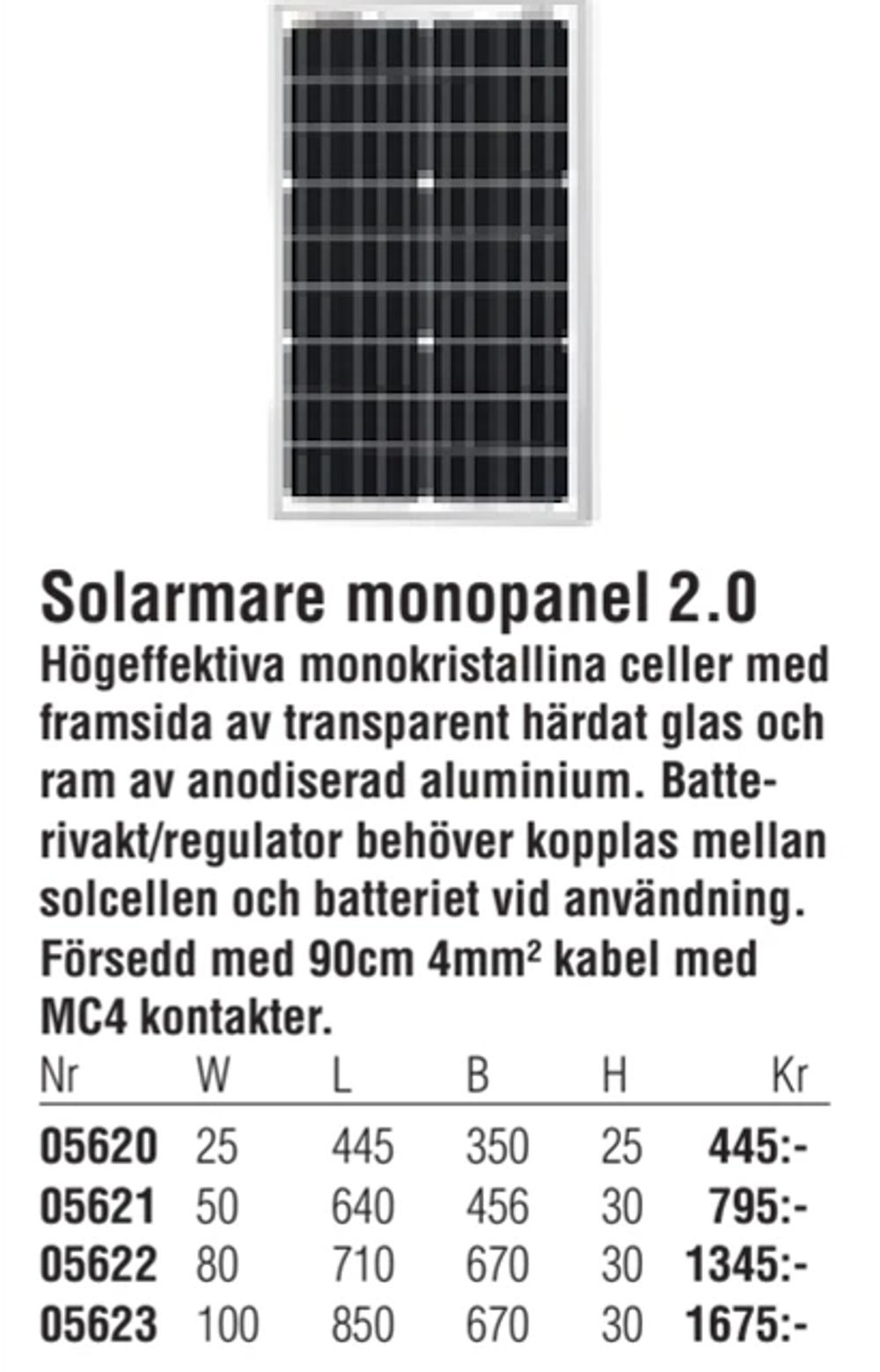 Erbjudanden på Solarmare monopanel 2.0 från Erlandsons Brygga för 445 kr