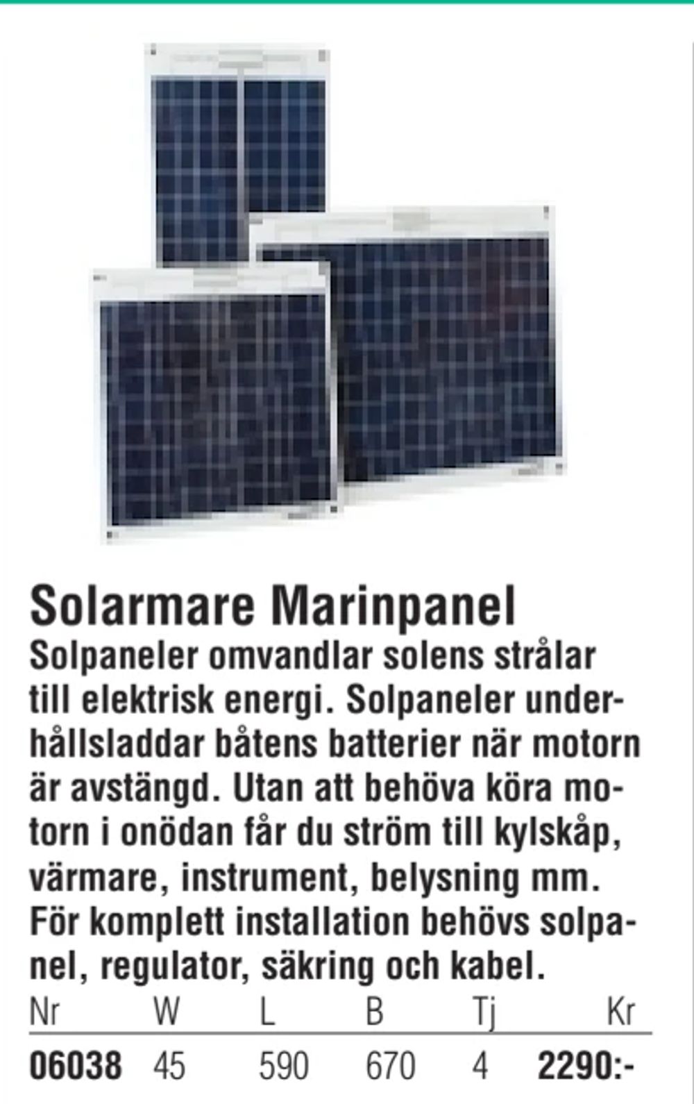 Erbjudanden på Solarmare Marinpanel från Erlandsons Brygga för 2 290 kr