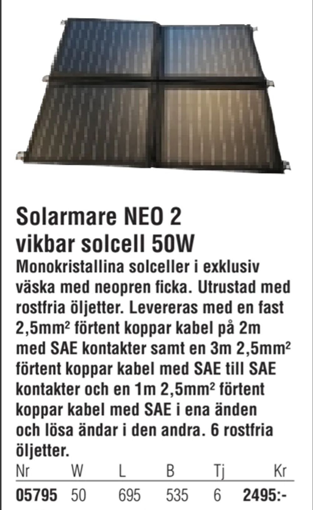 Erbjudanden på Solarmare NEO 2 vikbar solcell 50W från Erlandsons Brygga för 2 495 kr