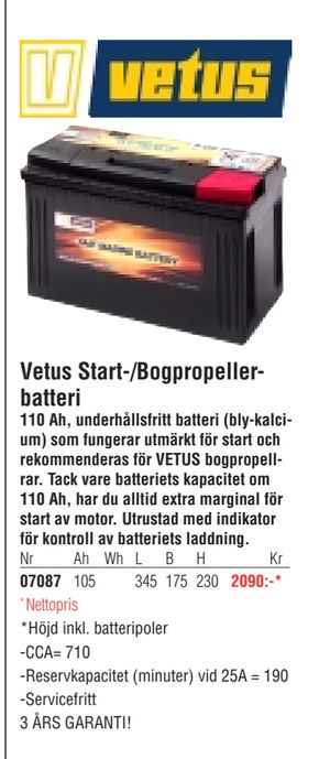 Vetus Start-/Bogpropellerbatteri