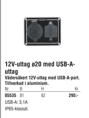 12V-uttag ø20 med USB-Auttag