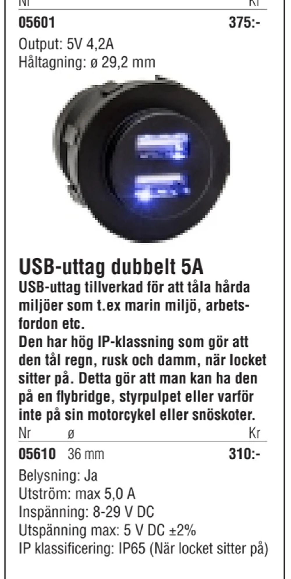 Erbjudanden på USB-uttag dubbelt 5A från Erlandsons Brygga för 310 kr