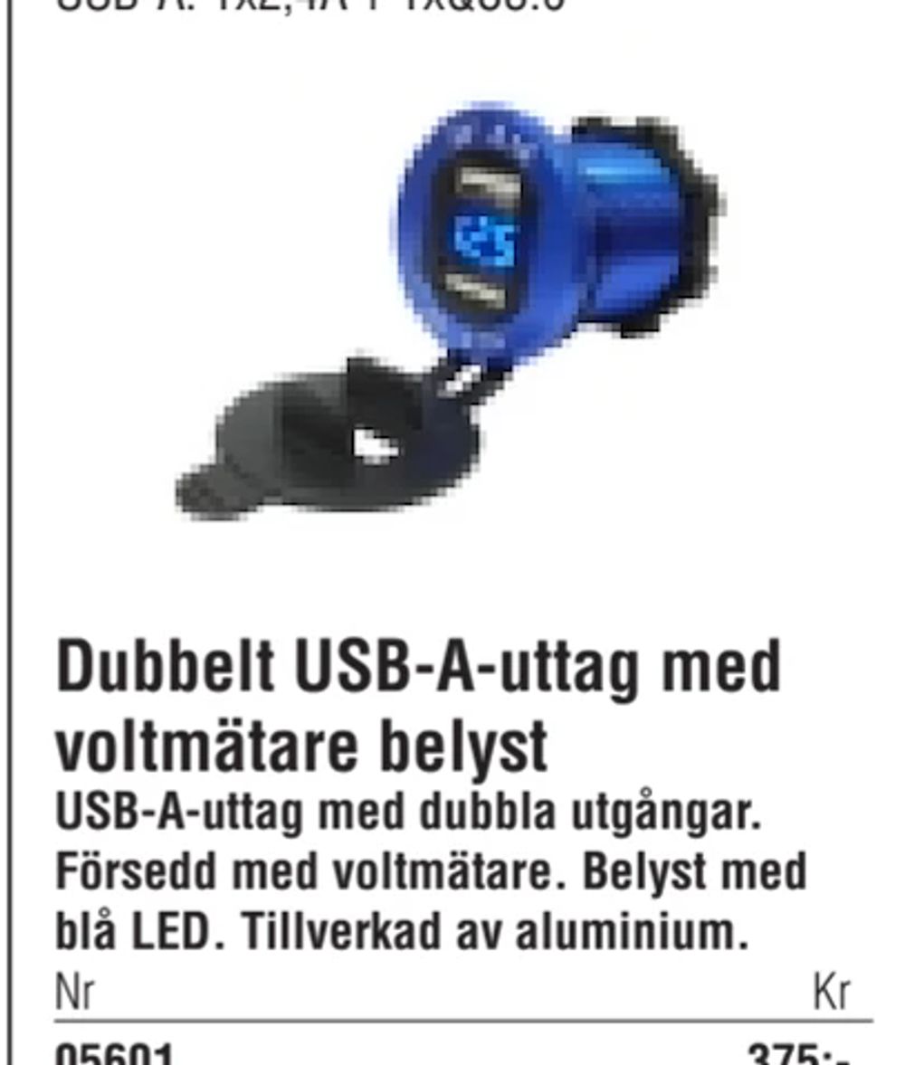 Erbjudanden på Dubbelt USB-A-uttag med voltmätare belyst från Erlandsons Brygga för 375 kr