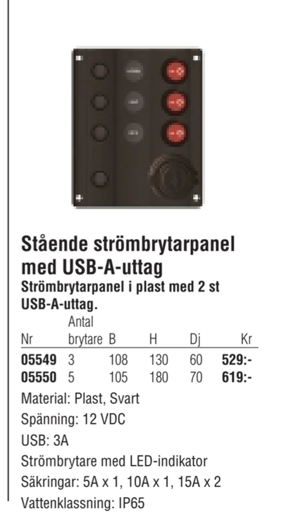 Erbjudanden på Stående strömbrytarpanel med USB-A-uttag från Erlandsons Brygga för 529 kr
